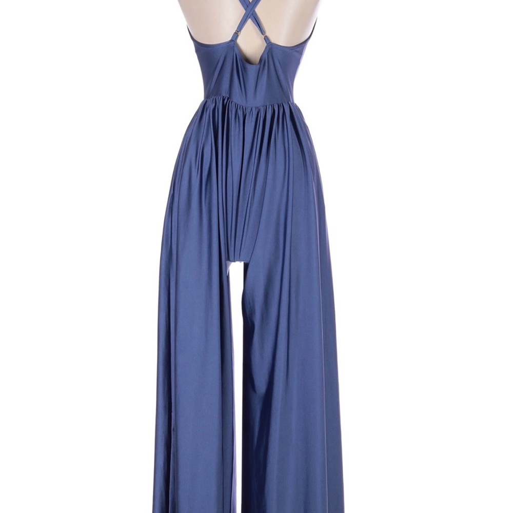 Urban Outfitters Deep Blue Plunging Wide-Leg Jumpsuit - Picture 5 of 5